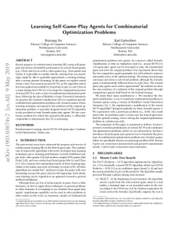 Learning Self-Game-Play Agents for Combinatorial Optimization Problems