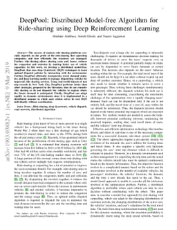DeepPool: Distributed Model-free Algorithm for Ride-sharing using Deep
  Reinforcement Learning