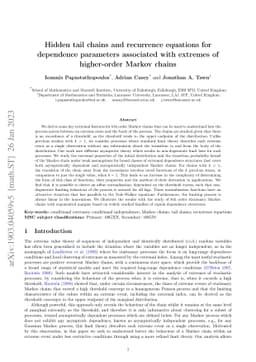 Hidden tail chains and recurrence equations for dependence parameters
  associated with extremes of higher-order Markov chains