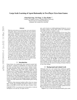 Large Scale Learning of Agent Rationality in Two-Player Zero-Sum Games