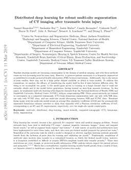Distributed deep learning for robust multi-site segmentation of CT
  imaging after traumatic brain injury
