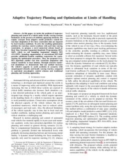Adaptive Trajectory Planning and Optimization at Limits of Handling