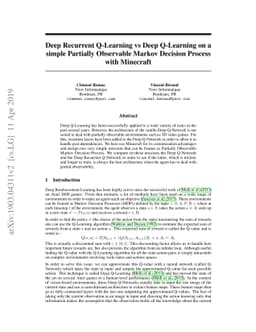 Deep Recurrent Q-Learning vs Deep Q-Learning on a simple Partially
  Observable Markov Decision Process with Minecraft