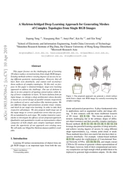 A Skeleton-bridged Deep Learning Approach for Generating Meshes of
  Complex Topologies from Single RGB Images