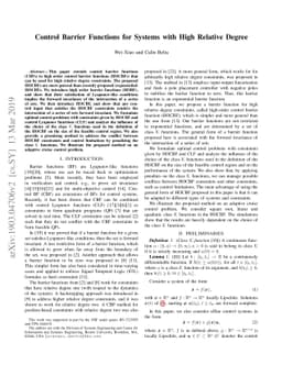 Control Barrier Functions for Systems with High Relative Degree