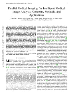 Parallel Medical Imaging for Intelligent Medical Image Analysis:
  Concepts, Methods, and Applications