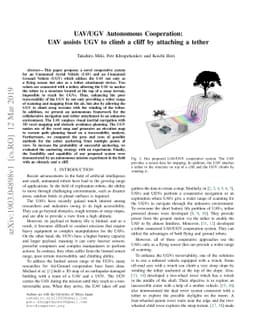 UAV/UGV Autonomous Cooperation: UAV Assists UGV to Climb a Cliff by
  Attaching a Tether