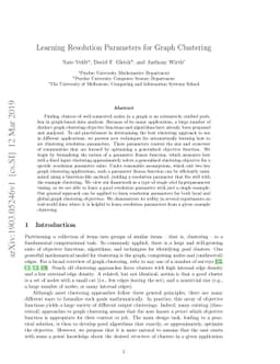 Learning Resolution Parameters for Graph Clustering