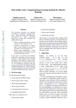 Absit invidia verbo: Comparing Deep Learning methods for offensive
  language