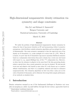High-dimensional nonparametric density estimation via symmetry and shape
  constraints