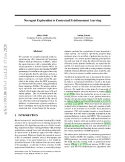 No-regret Exploration in Contextual Reinforcement Learning