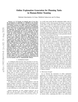 Online Explanation Generation for Human-Robot Teaming