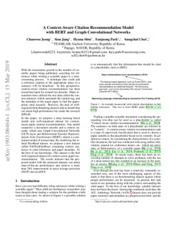 A Context-Aware Citation Recommendation Model with BERT and Graph
  Convolutional Networks