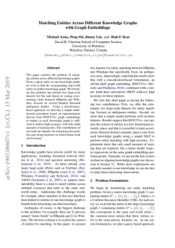 Matching Entities Across Different Knowledge Graphs with Graph
  Embeddings