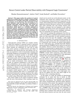 Secure Control under Partial Observability with Temporal Logic
  Constraints