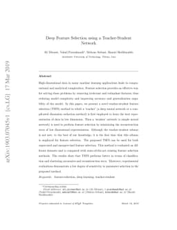 Deep Feature Selection using a Teacher-Student Network