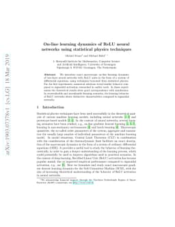 On-line learning dynamics of ReLU neural networks using statistical
  physics techniques