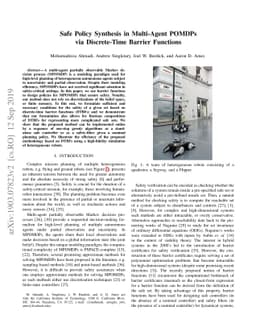 Safe Policy Synthesis in Multi-Agent POMDPs via Discrete-Time Barrier
  Functions