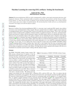 Machine Learning for removing EEG artifacts: Setting the benchmark