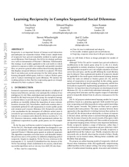 Learning Reciprocity in Complex Sequential Social Dilemmas