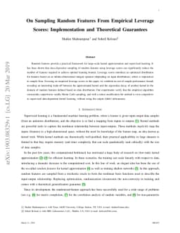 On Sampling Random Features From Empirical Leverage Scores:
  Implementation and Theoretical Guarantees