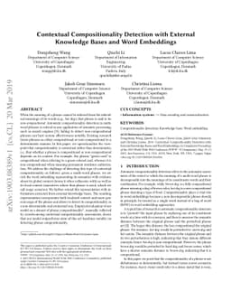 Contextual Compositionality Detection with External Knowledge Bases
  andWord Embeddings