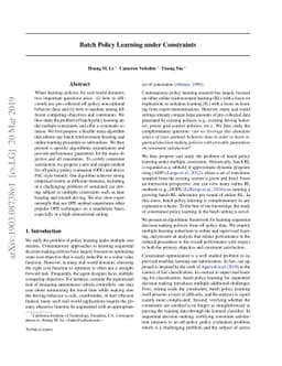 Batch Policy Learning under Constraints