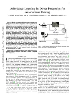 Affordance Learning In Direct Perception for Autonomous Driving