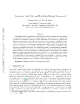 Byzantine Fault Tolerant Distributed Linear Regression