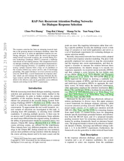 RAP-Net: Recurrent Attention Pooling Networks for Dialogue Response
  Selection
