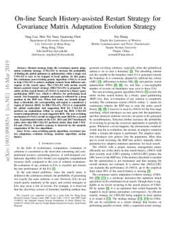 On-line Search History-assisted Restart Strategy for Covariance Matrix
  Adaptation Evolution Strategy