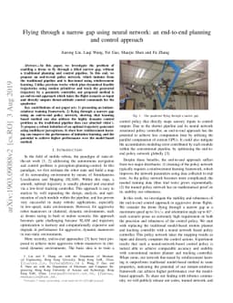 Flying through a narrow gap using neural network: an end-to-end planning
  and control approach