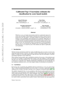 Calibrated Top-1 Uncertainty estimates for classification by score based
  models