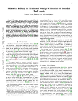 Statistical Privacy in Distributed Average Consensus on Bounded Real
  Inputs
