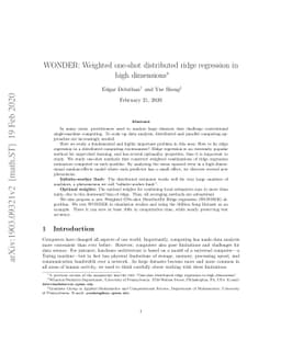 WONDER: Weighted one-shot distributed ridge regression in high
  dimensions