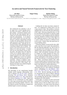 An end-to-end Neural Network Framework for Text Clustering