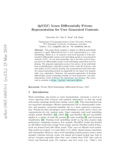 dpUGC: Learn Differentially Private Representation for User Generated
  Contents