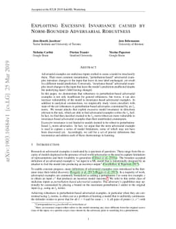 Exploiting Excessive Invariance caused by Norm-Bounded Adversarial
  Robustness