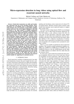Micro-expression detection in long videos using optical flow and
  recurrent neural networks
