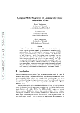 Language Model Adaptation for Language and Dialect Identification of
  Text