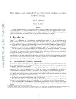 Data Science and Digital Systems: The 3Ds of Machine Learning Systems
  Design