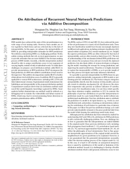 On Attribution of Recurrent Neural Network Predictions via Additive
  Decomposition