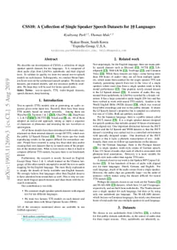 CSS10: A Collection of Single Speaker Speech Datasets for 10 Languages