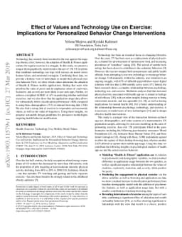 Effect of Values and Technology Use on Exercise: Implications for
  Personalized Behavior Change Interventions