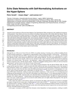 Echo State Networks with Self-Normalizing Activations on the
  Hyper-Sphere