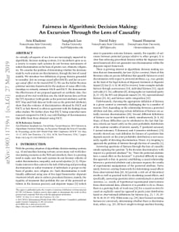 Fairness in Algorithmic Decision Making: An Excursion Through the Lens
  of Causality