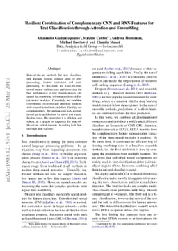 Resilient Combination of Complementary CNN and RNN Features for Text
  Classification through Attention and Ensembling
