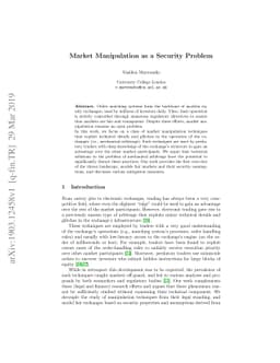 Market Manipulation as a Security Problem