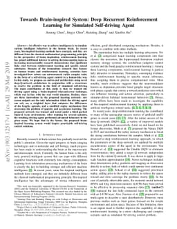 Towards Brain-inspired System: Deep Recurrent Reinforcement Learning for
  Simulated Self-driving Agent
