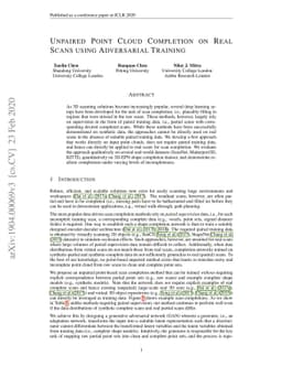 Unpaired Point Cloud Completion on Real Scans using Adversarial Training